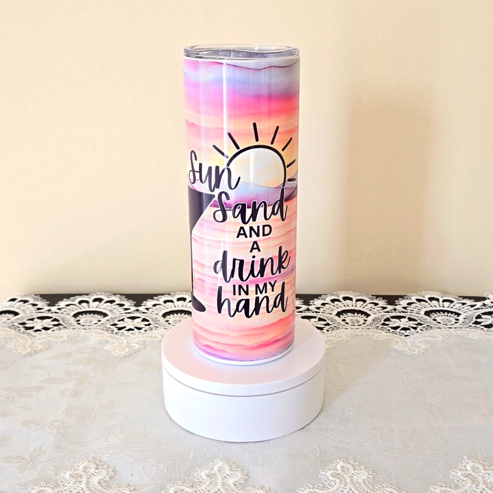 Custom 20oz Stainless Steel Tumbler - Sun Sand And A Drink in My Hand